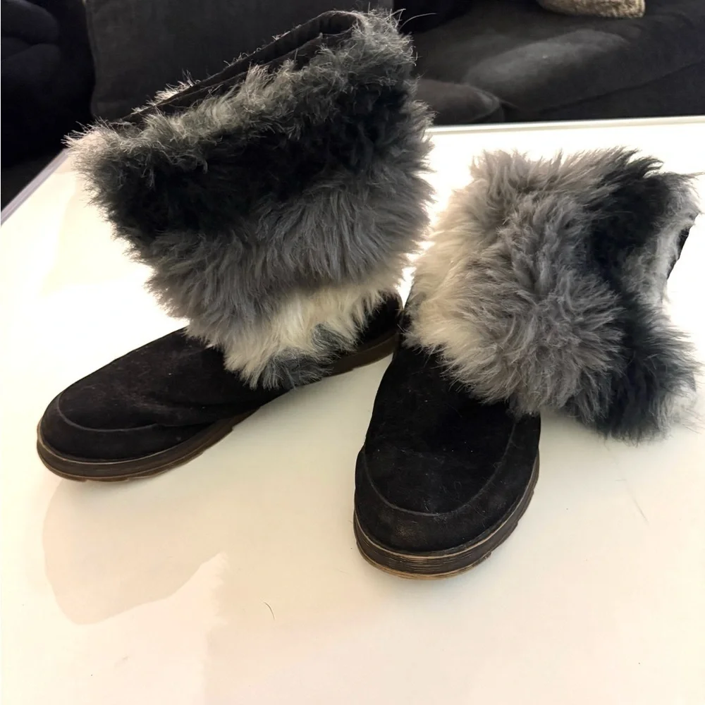 Rocket Dog Black and Gray Fur Winter Boots